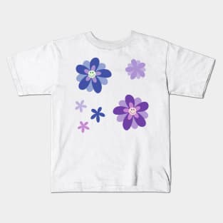 Bright and Cheerful Flower Smiley Face pack - blue Kids T-Shirt